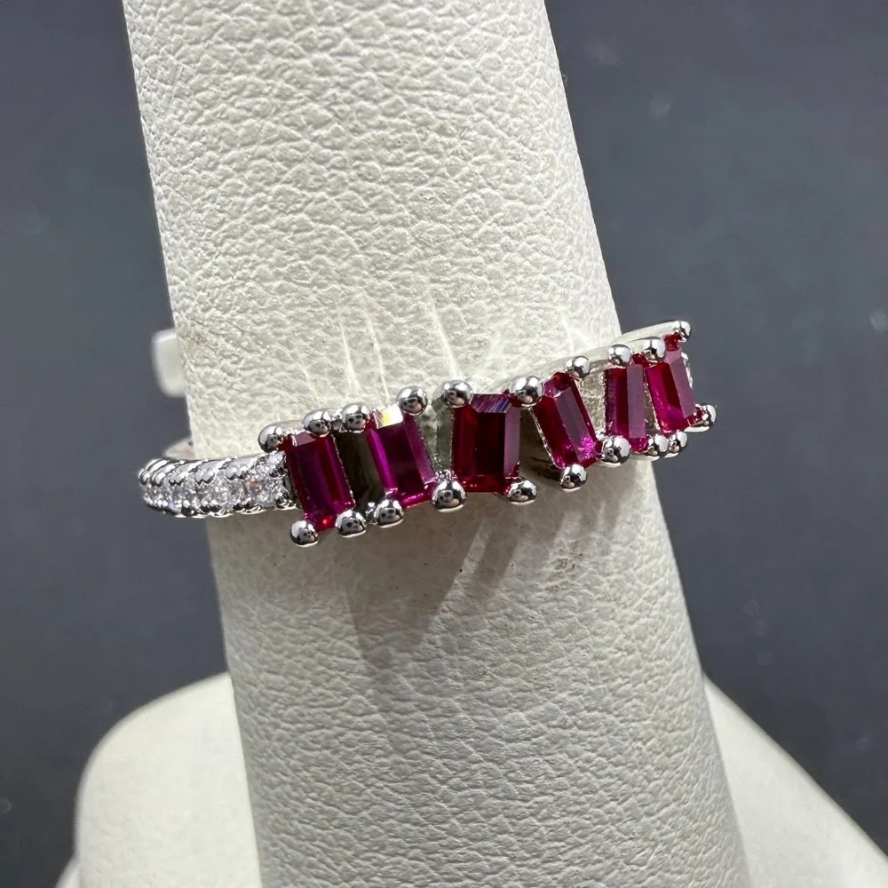 Bomb Party The Rachel Ring Size 6 Ring Lab Garnet RBP4612 Rhodium Plated